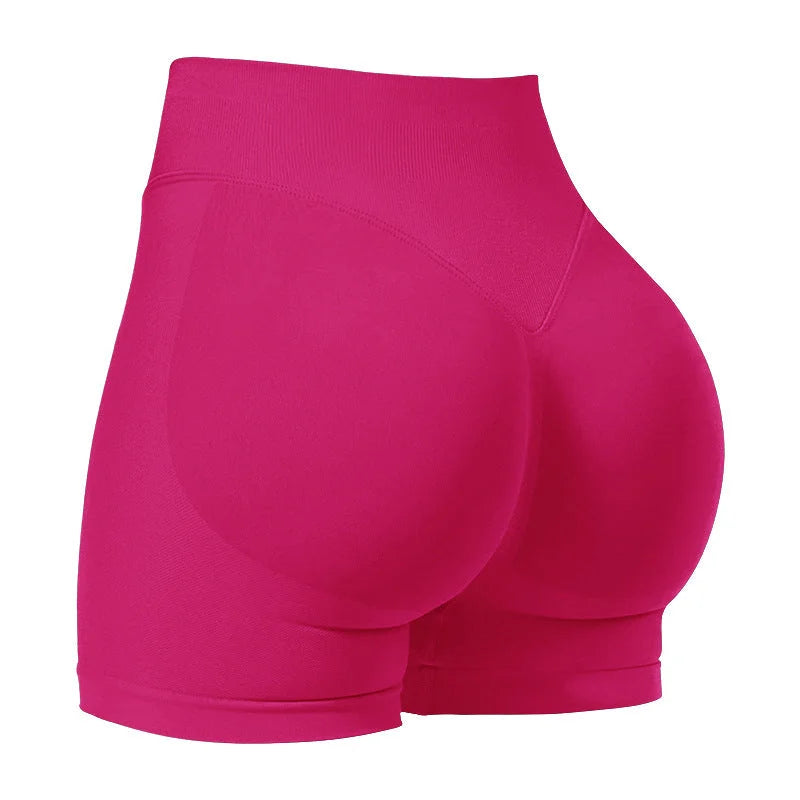 M Rose Red High-Elastic Hip Yoga Shorts - Seamless