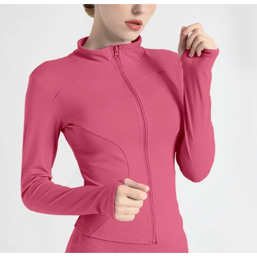 M Rose-red High-Stretch Slim Fit Yoga Jacket - Full Zip