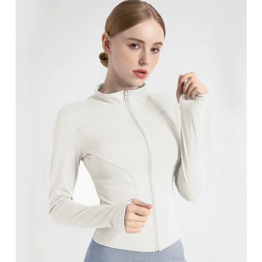 M White High-Stretch Slim Fit Yoga Jacket - Full Zip