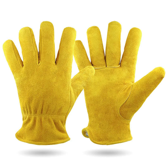 M Yellow Durable Cowhide Work Gloves - Insulated Windproof