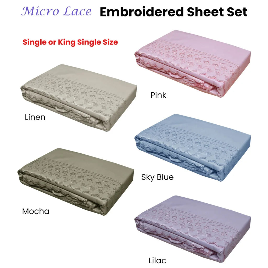 Machine Lace Embroidered Sheet Set Single - Essentially