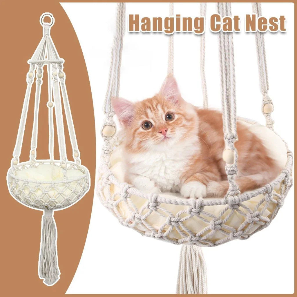 Macrame Cat Hammock Boho Style Kitty Hanging Swing Bed Pet