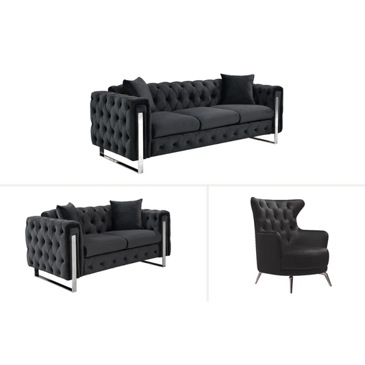 Madeline Range - Black Velvet - Silver Trims - Furniture >