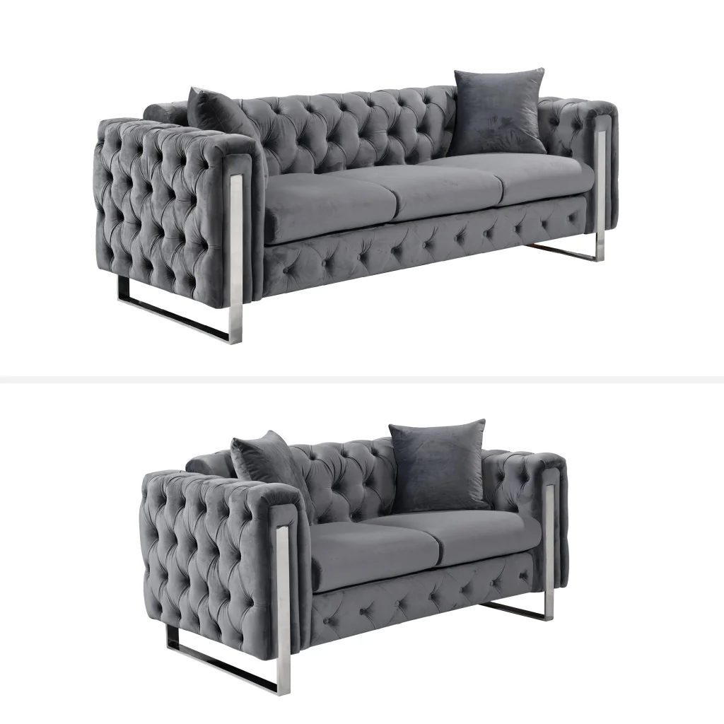 Madeline Range - Dark Grey Velvet 3 + 2 + 1 - Silver Trims