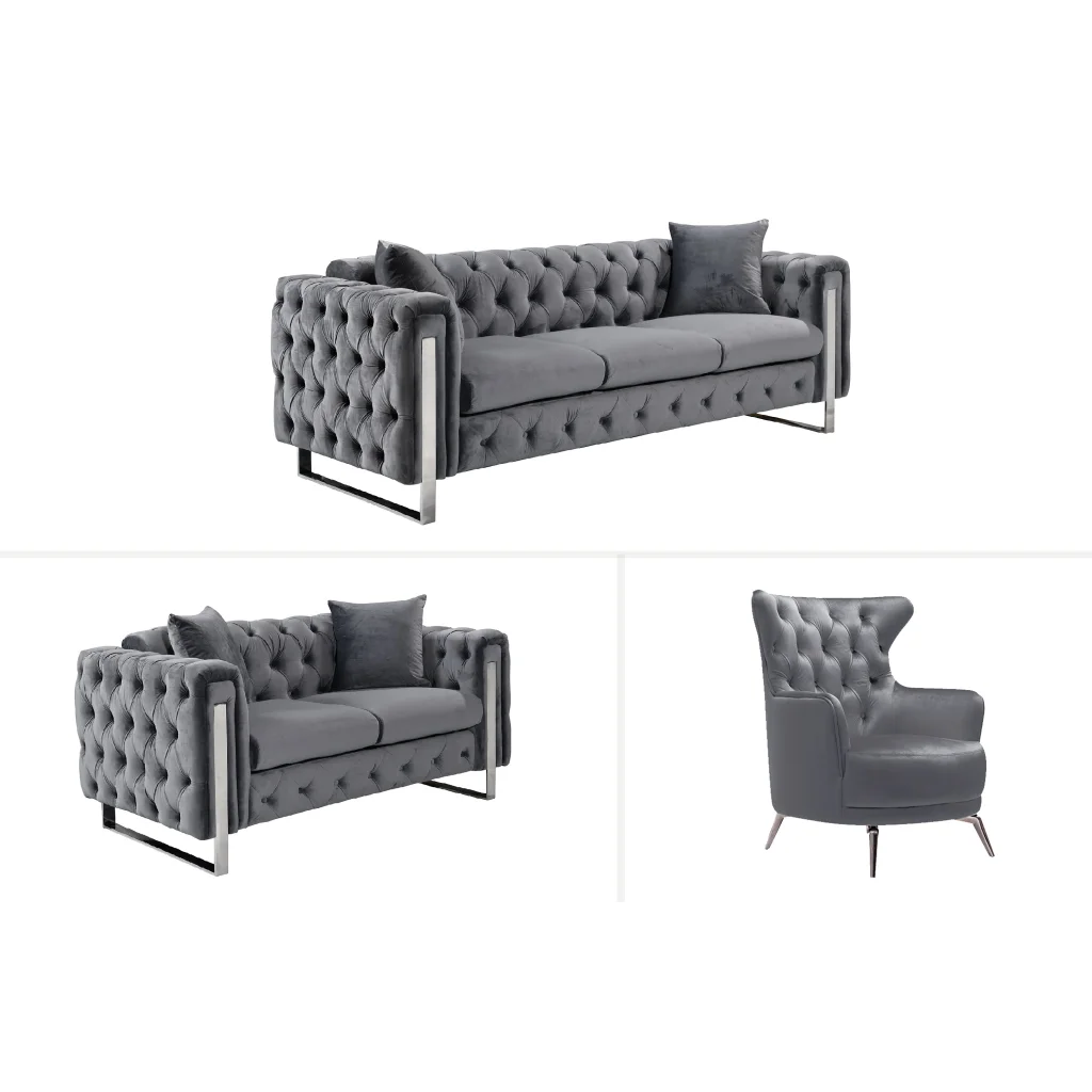 Madeline Range - Dark Grey Velvet 3 + 2 + 1 - Silver Trims