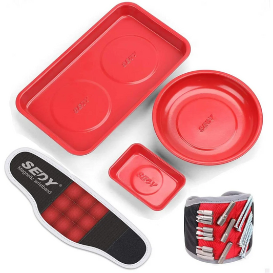 Magnetic Parts Holder Set 4Pc Wrist Band Magnet Tray Screws