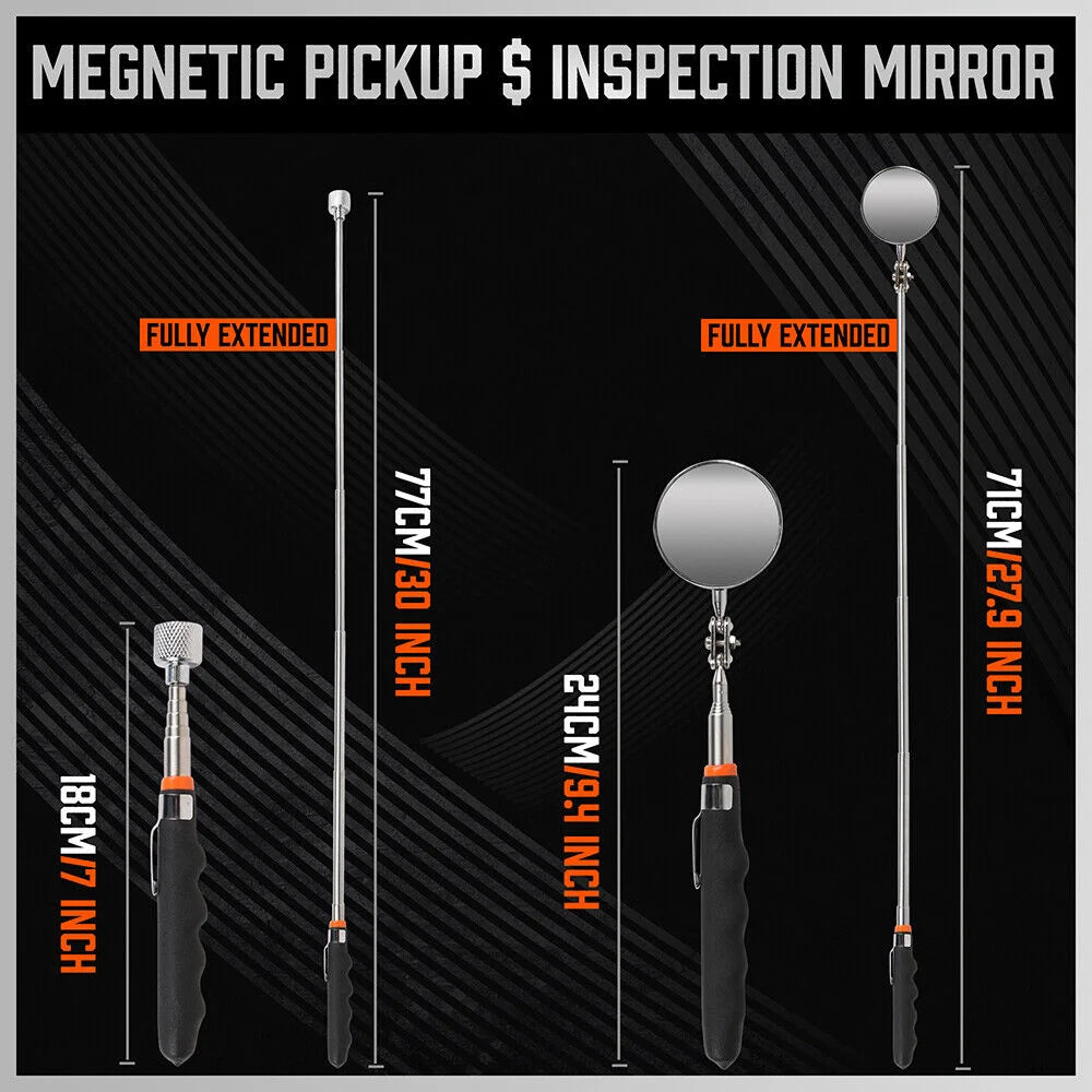 Magnetic Pick Up Tool 3Pc Swivel Inspection Mirror Flexible