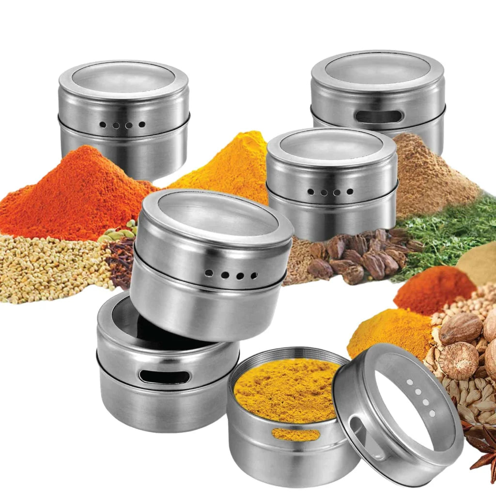 Magnetic Spice Jar Tins 12 Pack and Steel Plate 150g