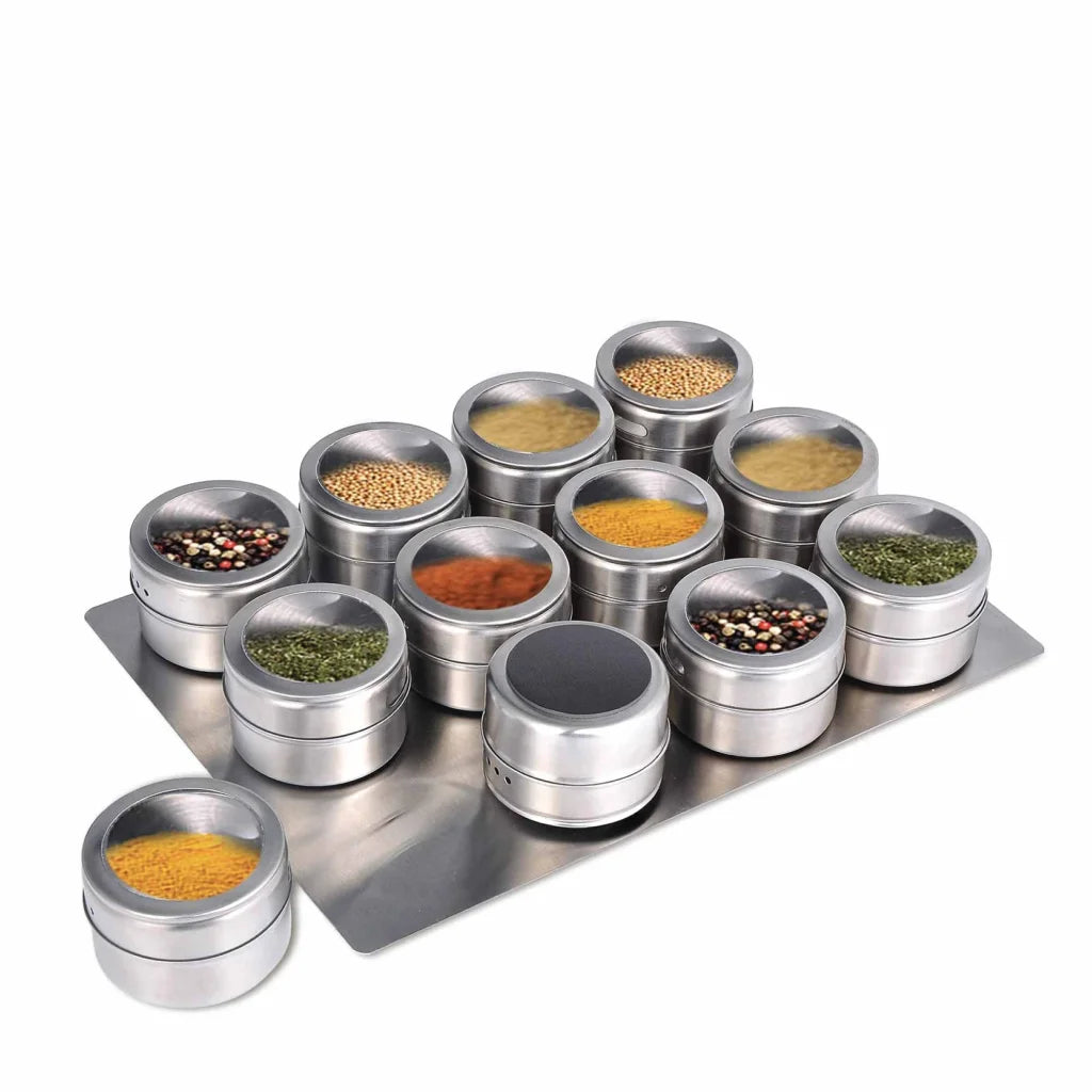 Magnetic Spice Jar Tins 12 Pack and Steel Plate 150g