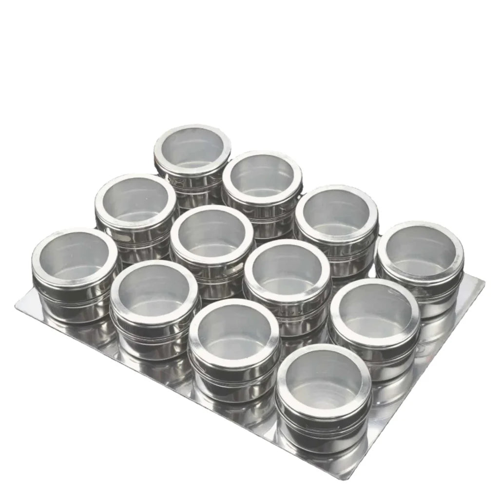 Magnetic Spice Jar Tins 12 Pack and Steel Plate 150g