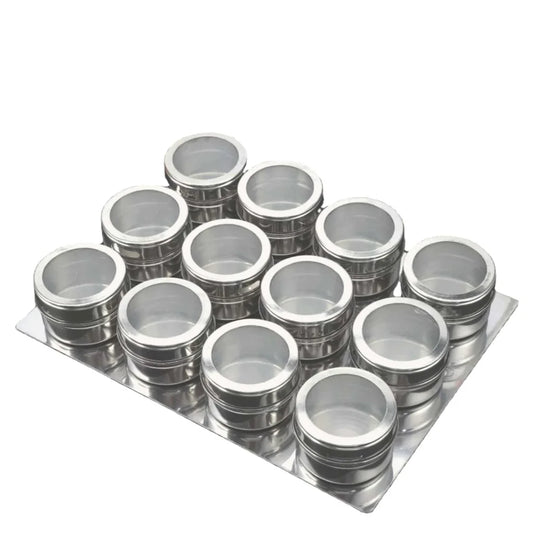 Magnetic Spice Jar Tins 12 Pack and Steel Plate 150g