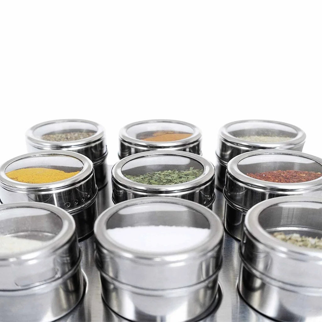 Magnetic Spice Jar Tins and Steel Rack - 9 Pack 150g