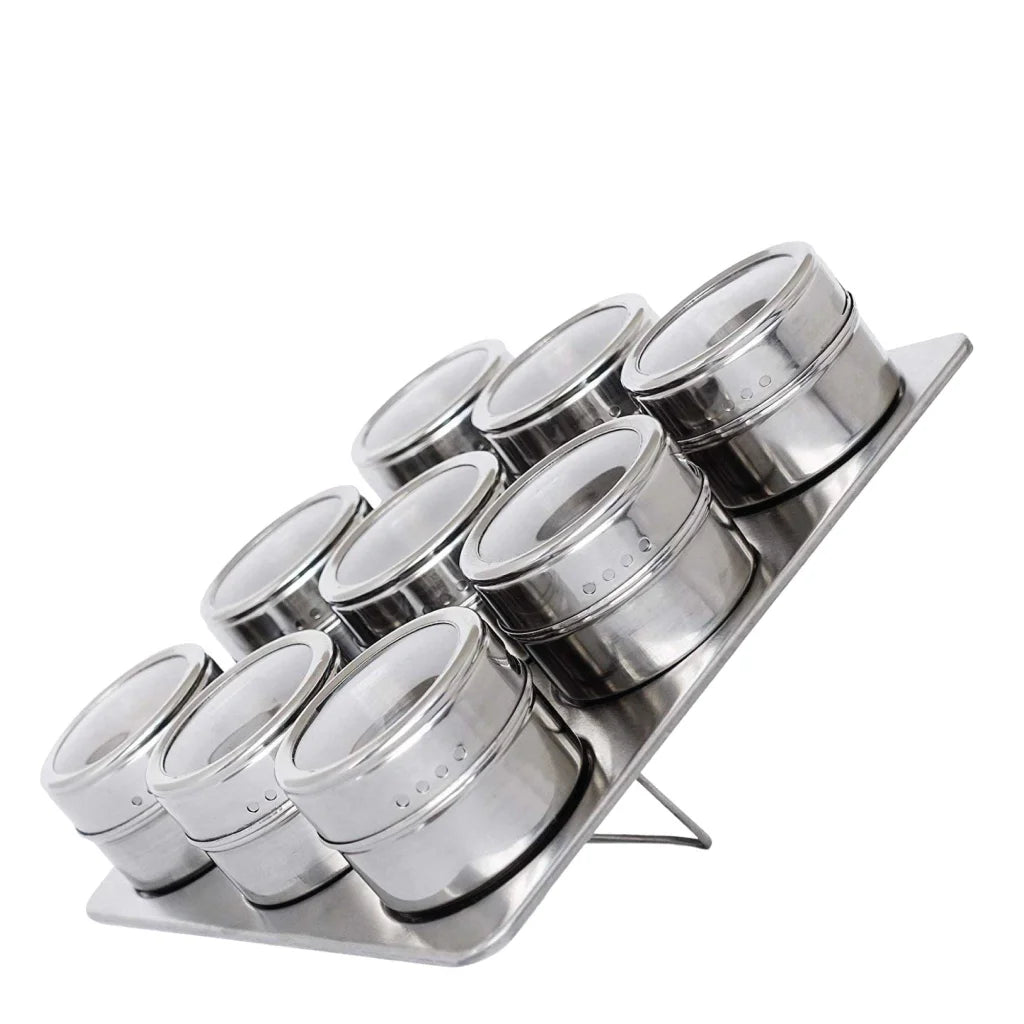 Magnetic Spice Jar Tins and Steel Rack - 9 Pack 150g