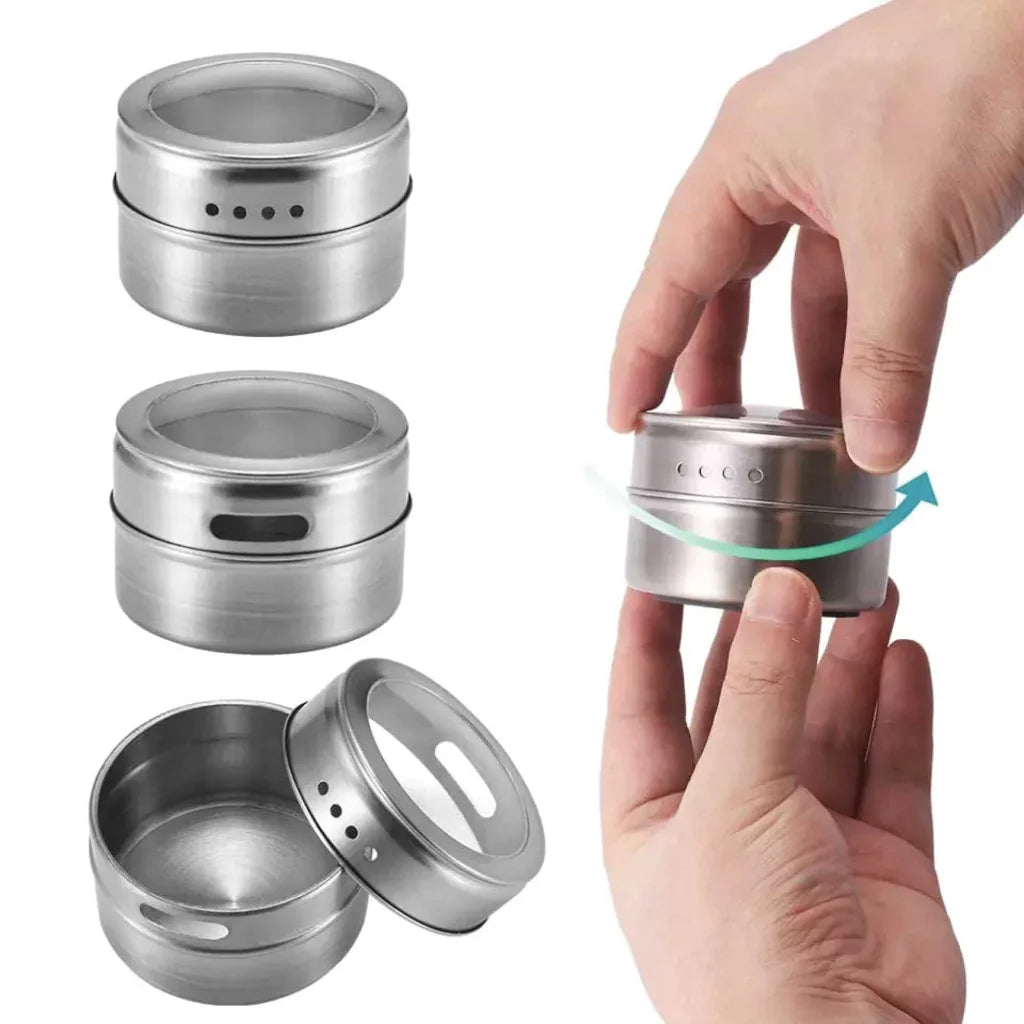 Magnetic Spice Jar Tins and Steel Rack - 9 Pack 150g