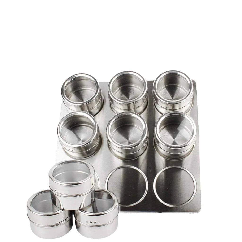 Magnetic Spice Jar Tins and Steel Rack - 9 Pack 150g