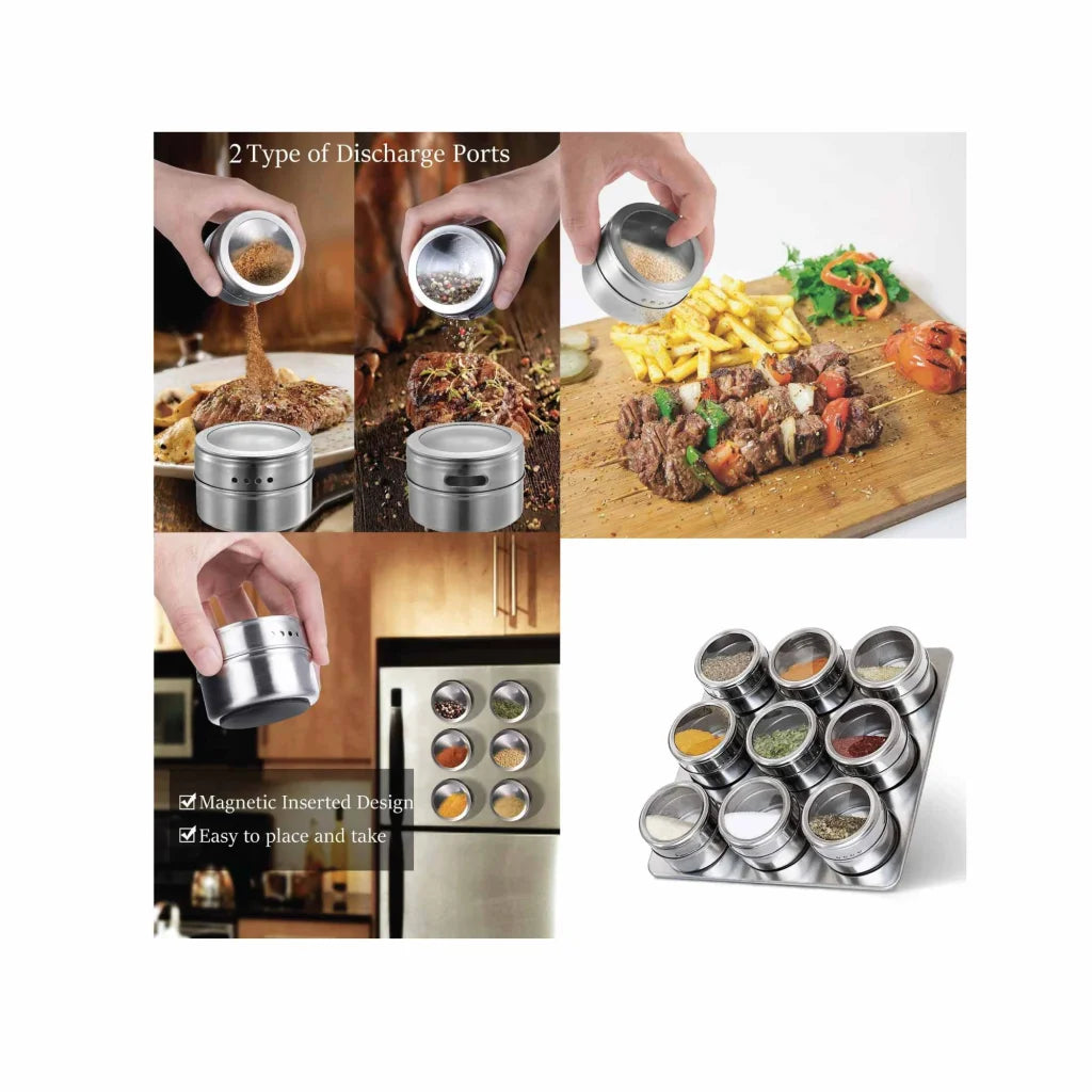 Magnetic Spice Jar Tins and Steel Rack - 9 Pack 150g