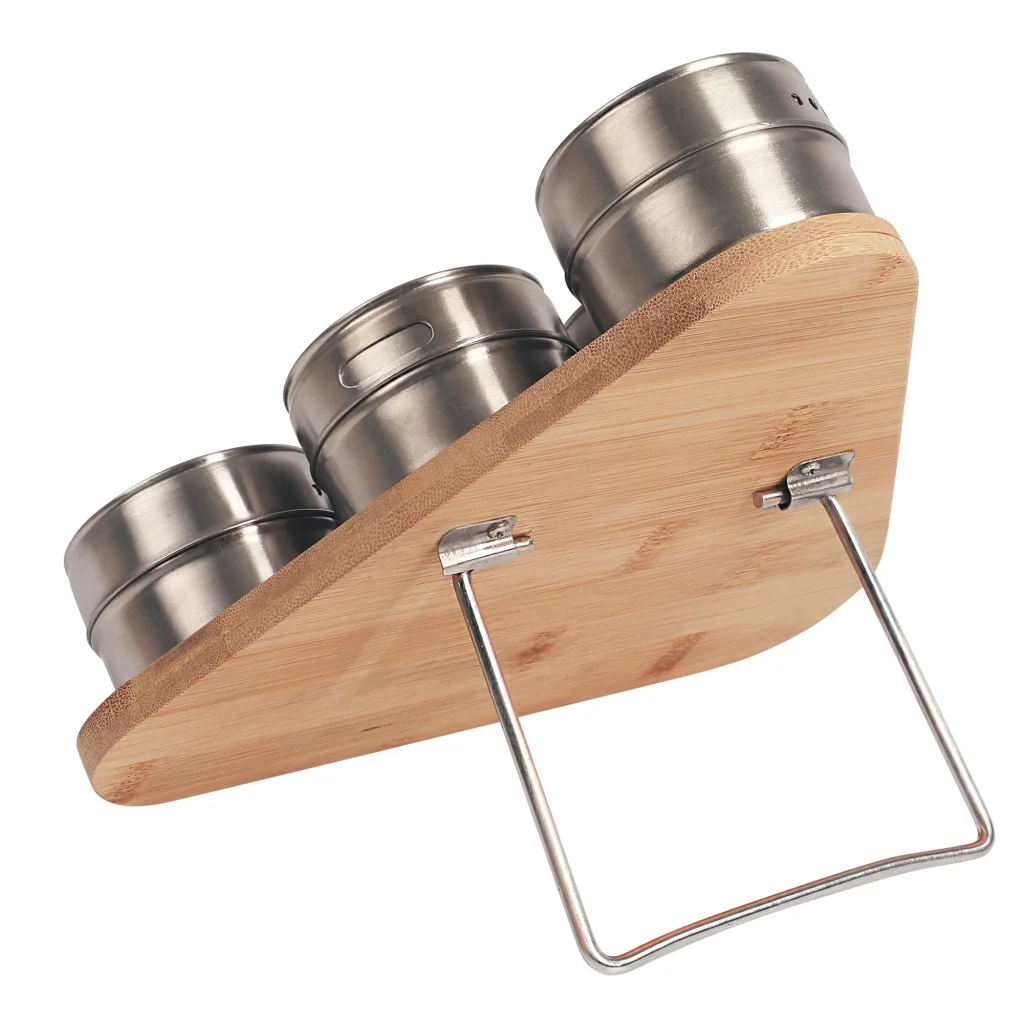 Magnetic Triangular Bamboo Spice Rack & Jars For Kitchen