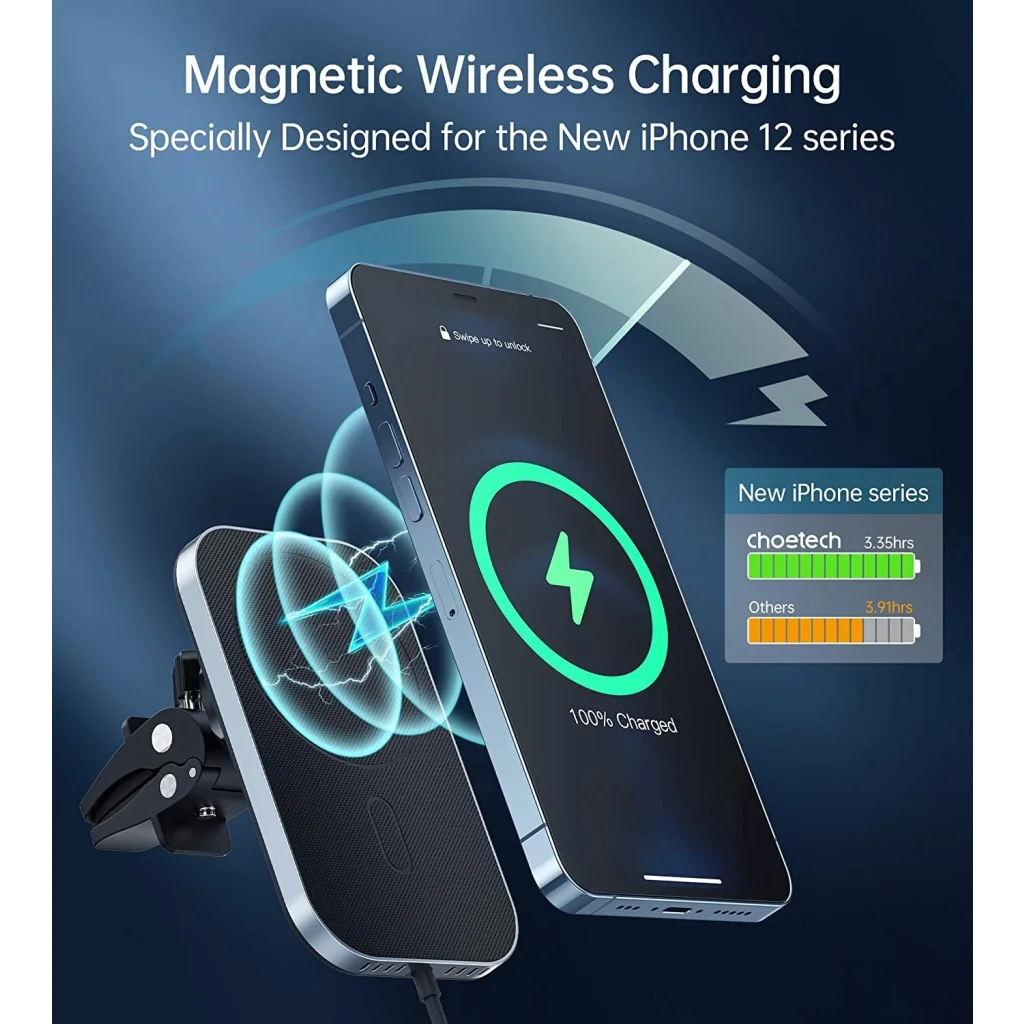 Magnetic Wireless Car Charger Holder 15W with 1.5M Cable