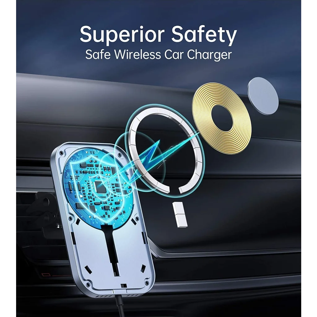 Magnetic Wireless Car Charger Holder 15W with 1.5M Cable