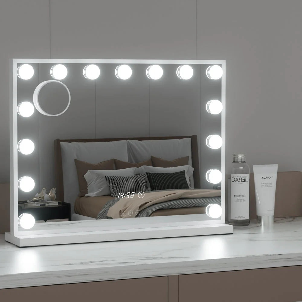 Makeup Mirror Hollywood 58x45cm 15 LED with Time Display