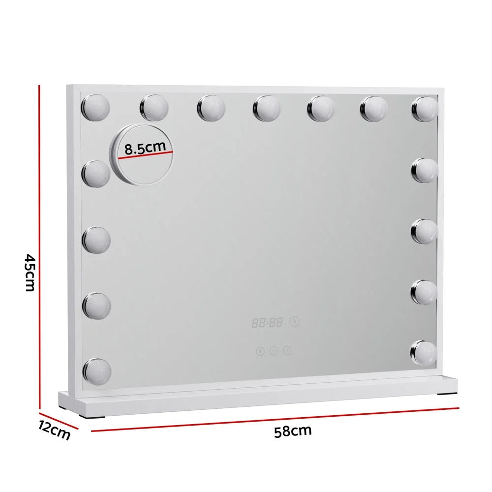 Makeup Mirror Hollywood 58x45cm 15 LED with Time Display