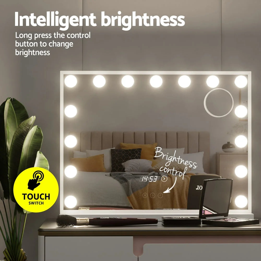 Makeup Mirror Hollywood 58x45cm 15 LED with Time Display