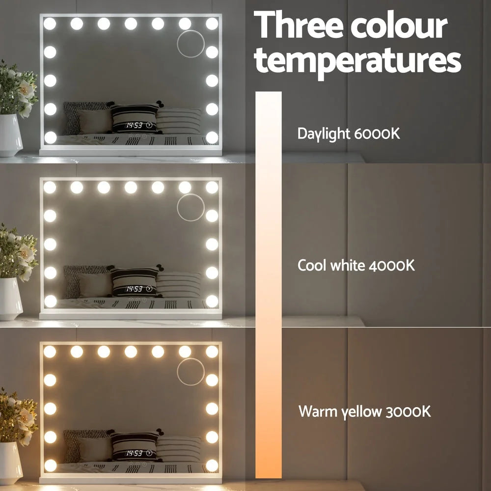 Makeup Mirror Hollywood 58x45cm 15 LED with Time Display
