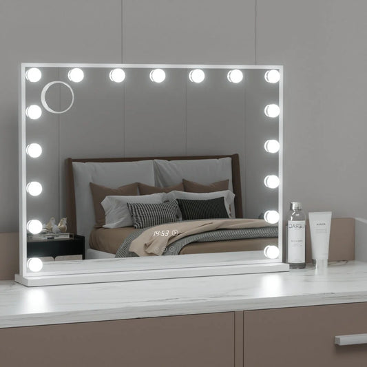 Makeup Mirror Hollywood 80x60cm 17 LED with Time Display