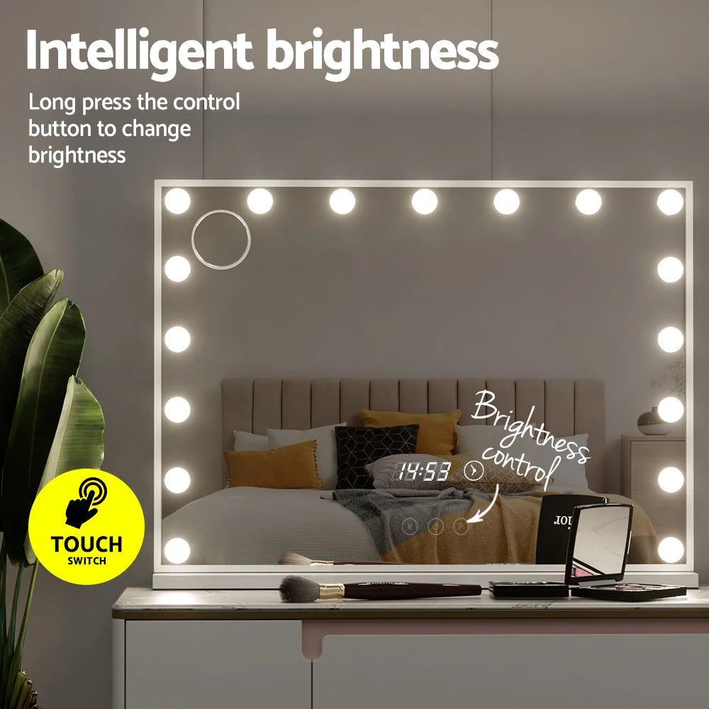 Makeup Mirror Hollywood 80x60cm 17 LED with Time Display