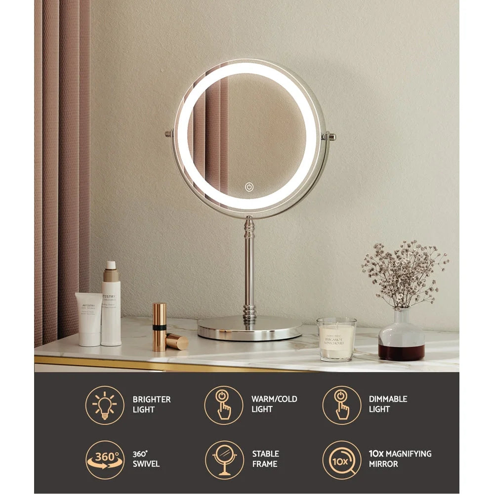 Makeup Mirror LED Light Cosmetic Round 360° Rotation 10X