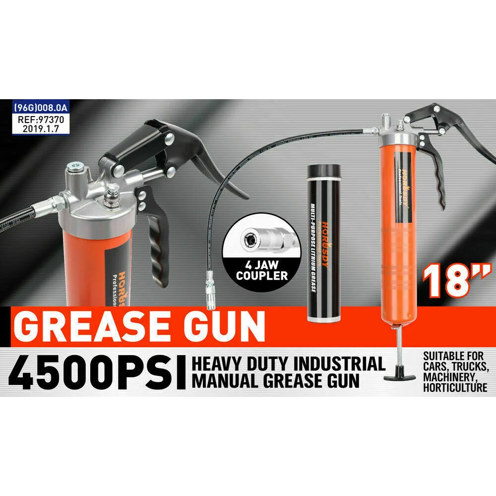 Manual Grease Gun 18’’ Pistol Grip 4500PSI Flexi Hose