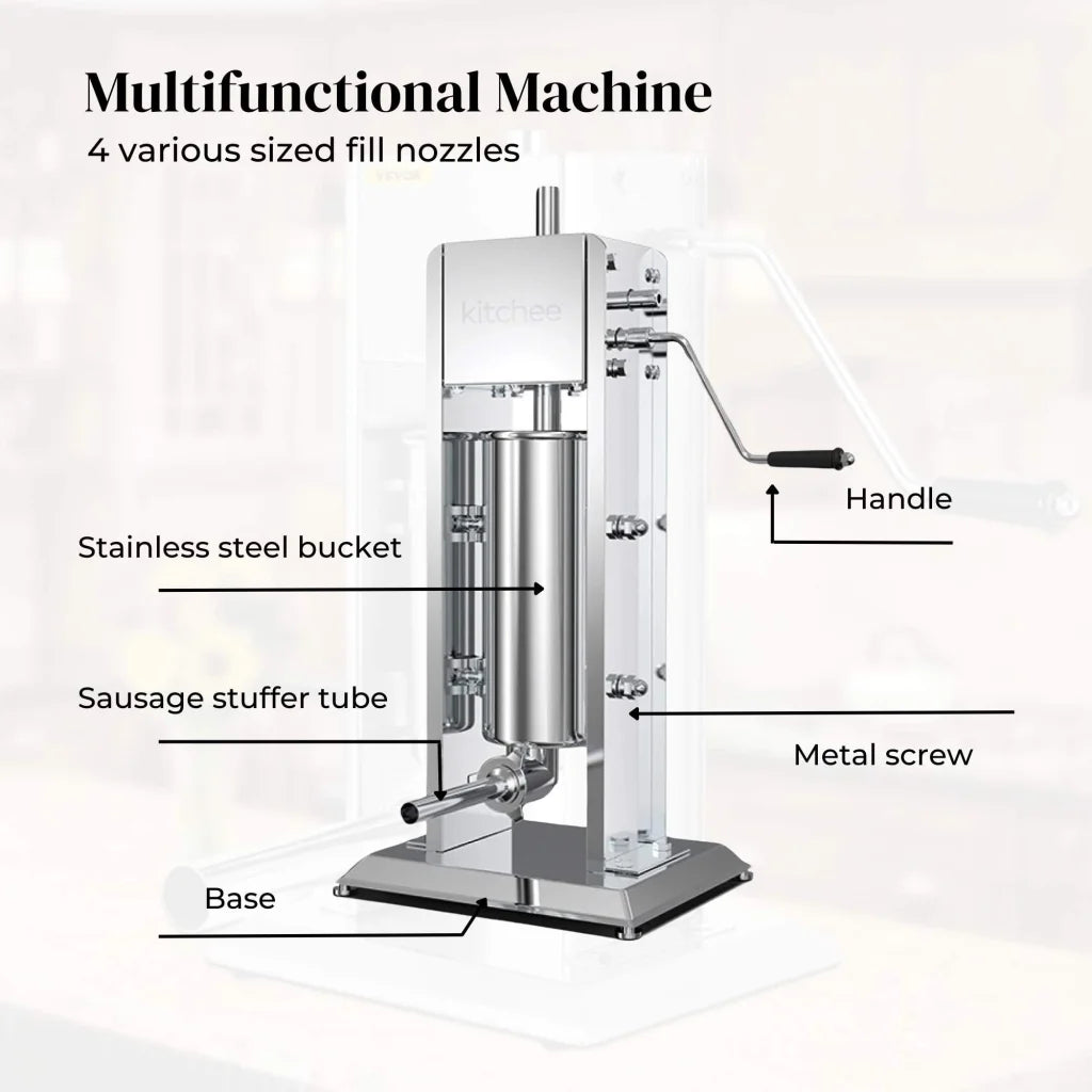 Manual Vertical Sausage Filler 5L - Stainless Stuffer Meat