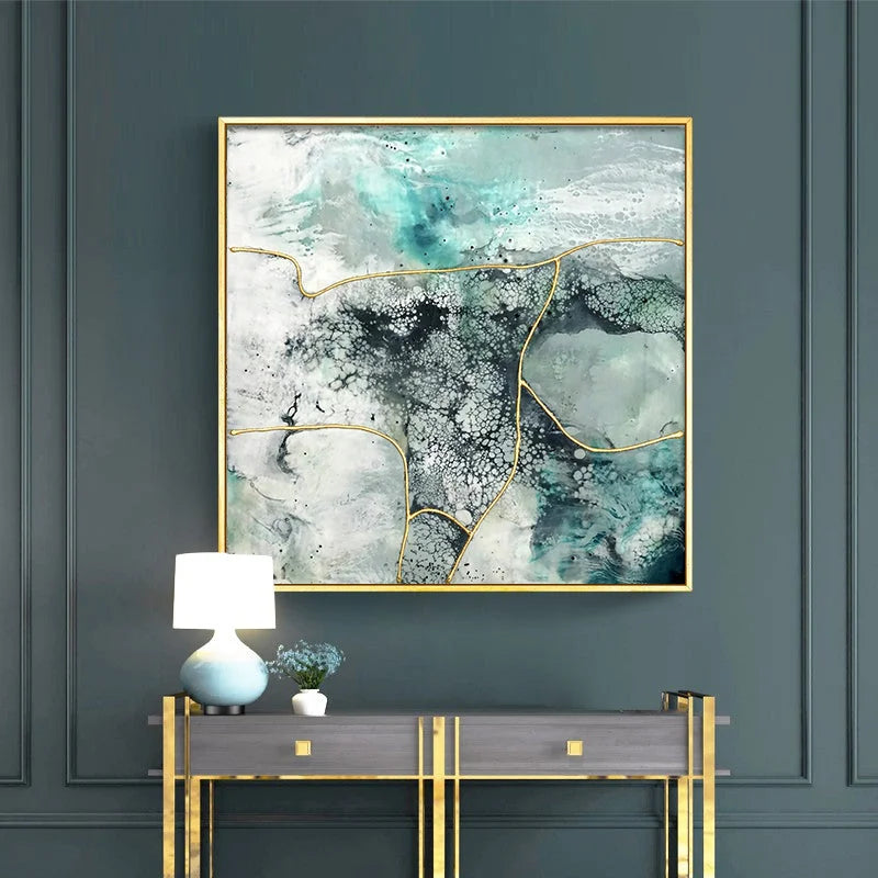 Marbled Green 2 Sets Gold Frame Canvas Wall Art 60cm x 60cm
