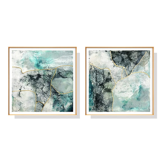 Marbled Green 2 Sets Gold Frame Canvas Wall Art 60cm x 60cm