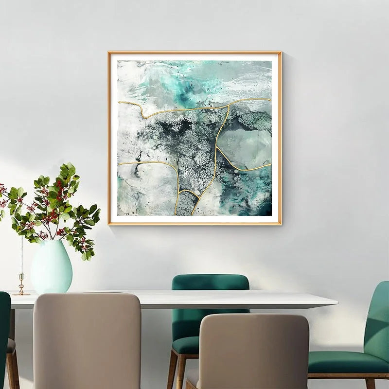 Marbled Green 2 Sets Gold Frame Canvas Wall Art 70cm x 70cm