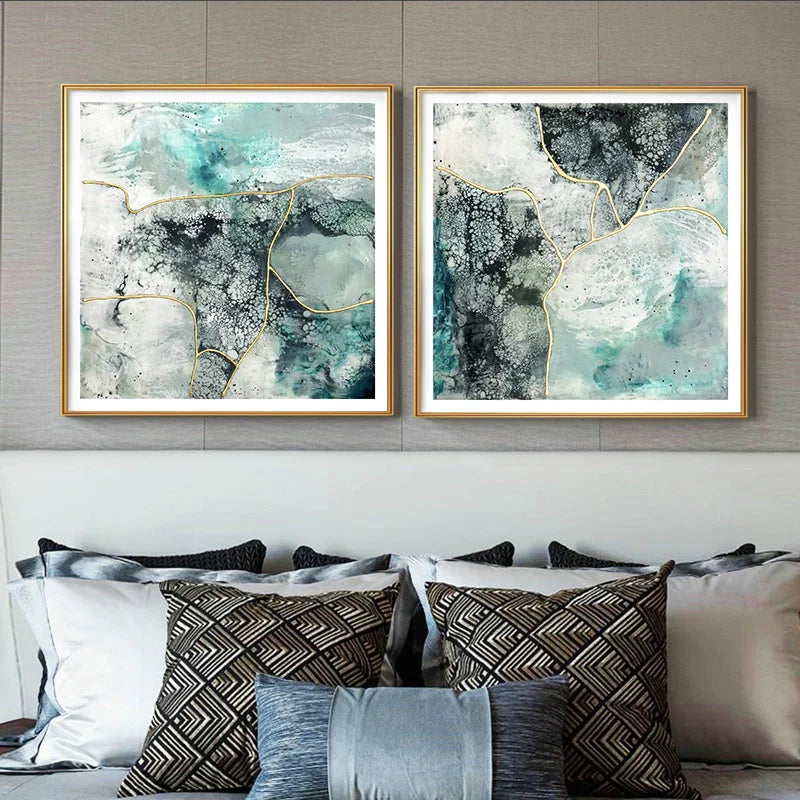 Marbled Green 2 Sets Gold Frame Canvas Wall Art 70cm x 70cm