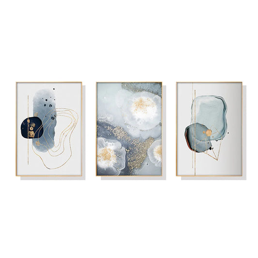 Marbled Light Grey Wall Art - 3 Sets Gold Frame Canvas 60cm
