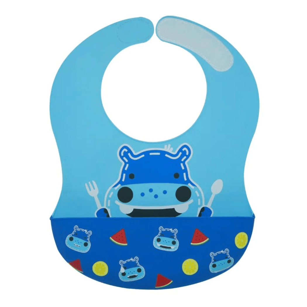 Marcus & Marcus -Wide Coverage Silicone Bib - Lucas the Hippo- Blue