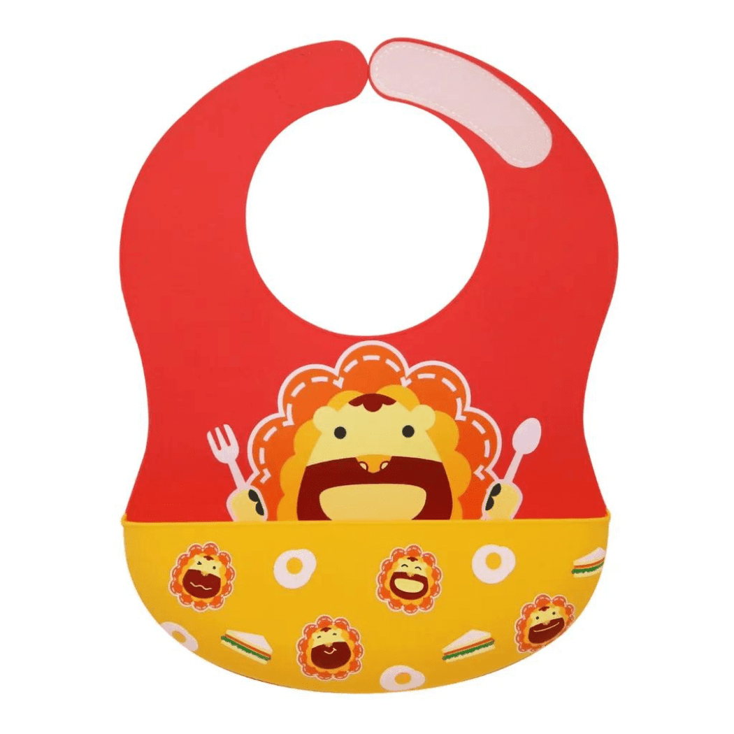 Marcus & Marcus -Wide Coverage Silicone Bib - Marcus the Lion- Red