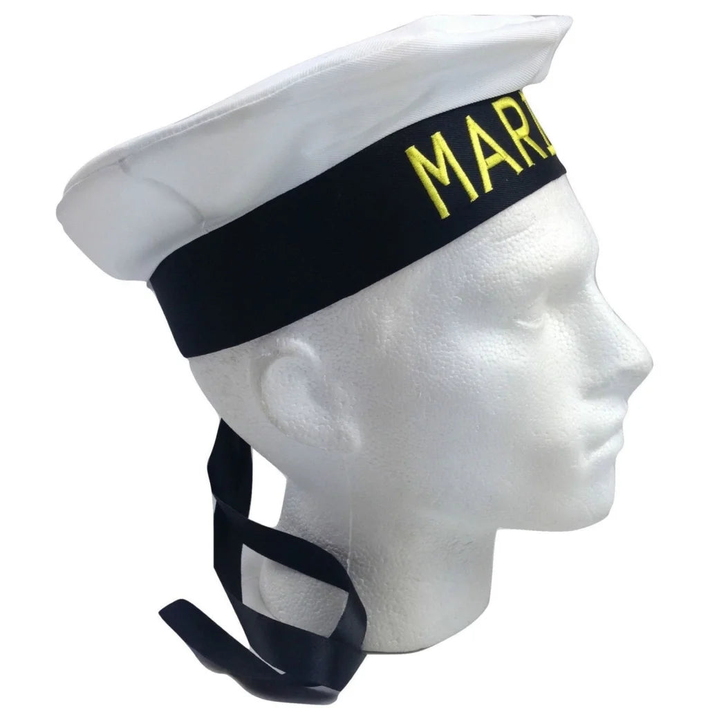 MARINE HAT Cap White BLACK Skipper Navy Sea Fancy Dress