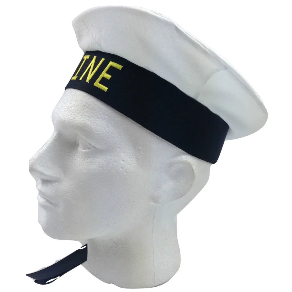 MARINE HAT Cap White BLACK Skipper Navy Sea Fancy Dress