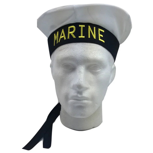 MARINE HAT Cap White BLACK Skipper Navy Sea Fancy Dress