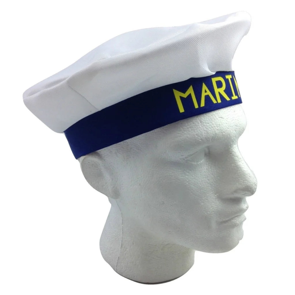 MARINE HAT Cap White NAVY Skipper Sea Fancy Dress Sailor