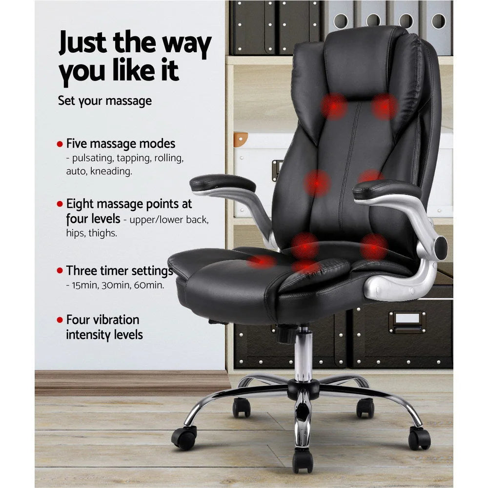 Massage Chair 8 Point PU Leather - Black - Office