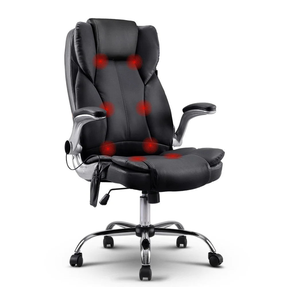 Massage Chair 8 Point PU Leather - Black - Office