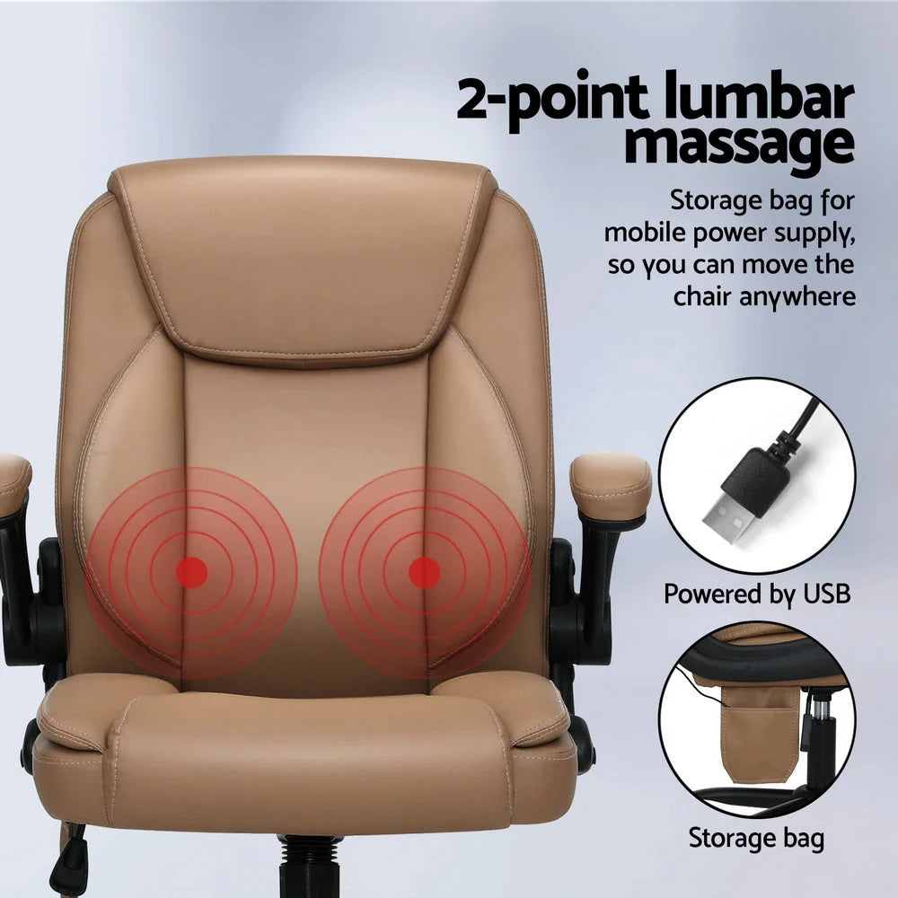 Massage Office Chair 2 Point Leather Mid Back - Espresso
