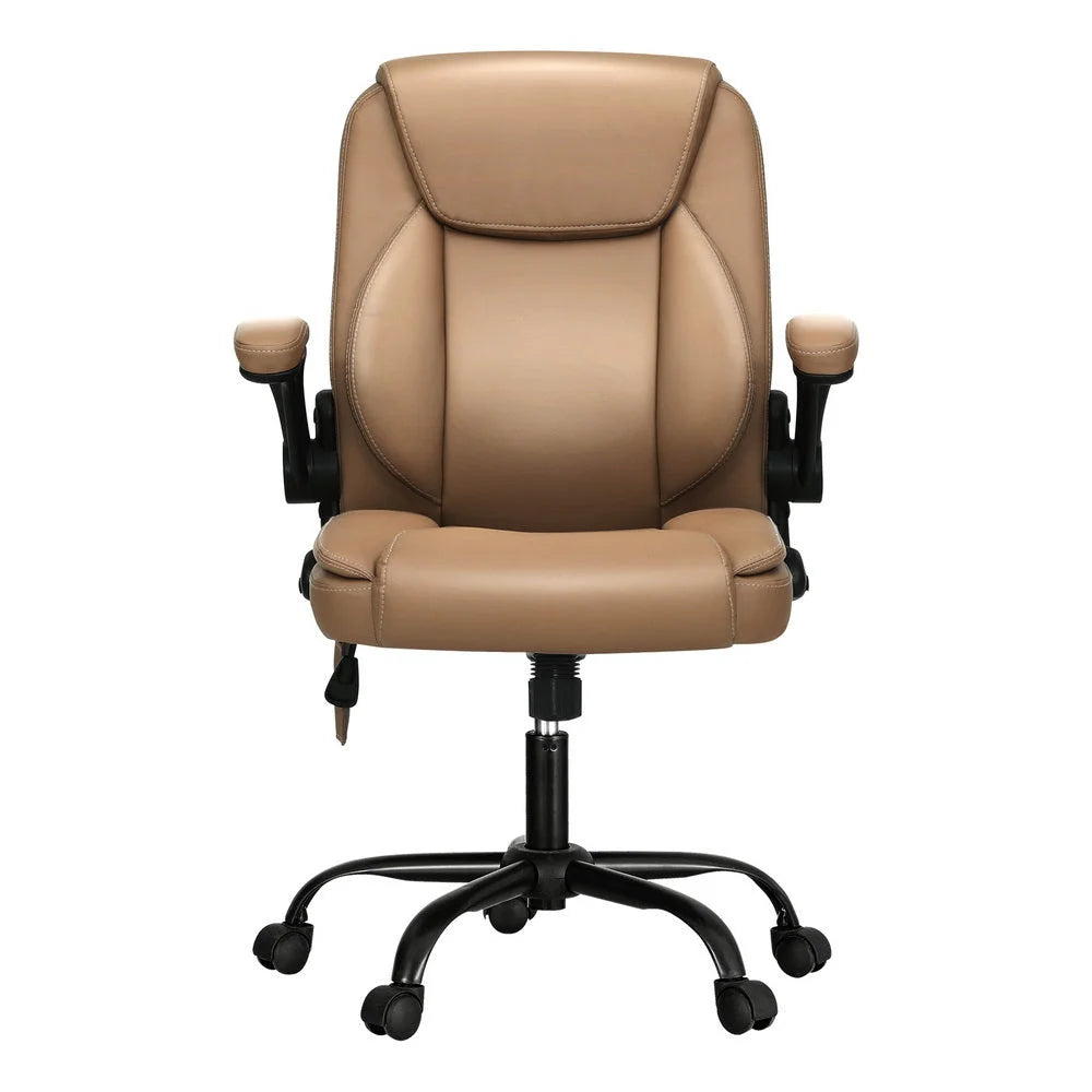 Massage Office Chair 2 Point Leather Mid Back - Espresso