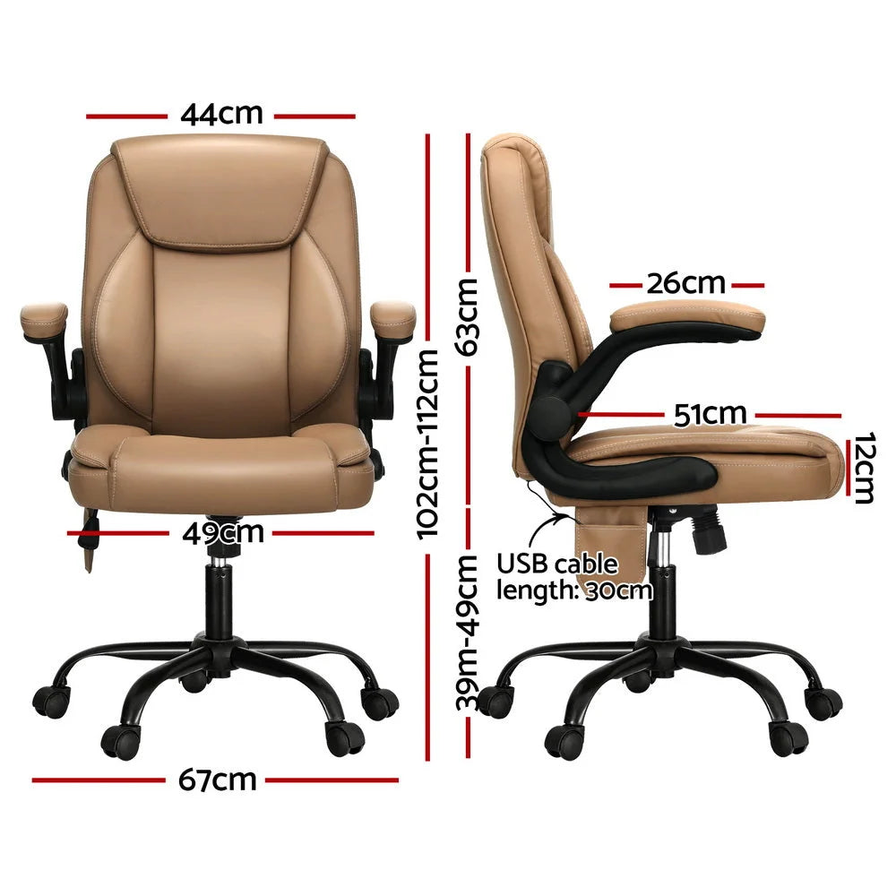 Massage Office Chair 2 Point Leather Mid Back - Espresso