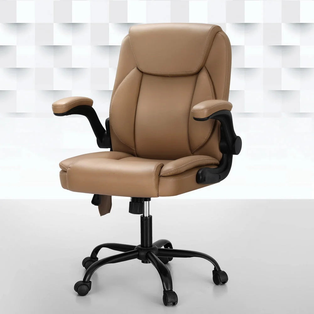 Massage Office Chair 2 Point Leather Mid Back - Espresso