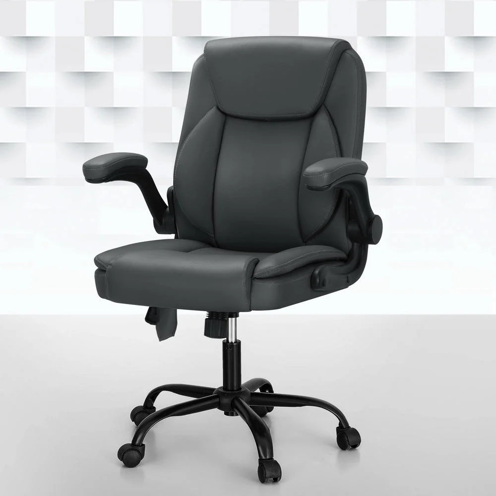 Massage Office Chair 2 Point Leather Mid Back - Grey